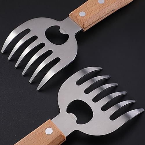Personalized Metal Meat Shredder Claws, Set of 2 Premium Stainless Steel Meat Forks with Long Wooden Handle,Custom BBQ Grilling Gifts for Men Women Dad Father Husband, custom pulled pork