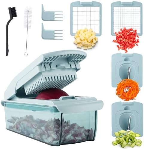 Cook with Color Vegetable Chopper - Multifunctional 11 in 1 Vegetable Chopper with Container - Food Chopper to Dice, Chop, Slice, Julienne and Spiralize, Blue