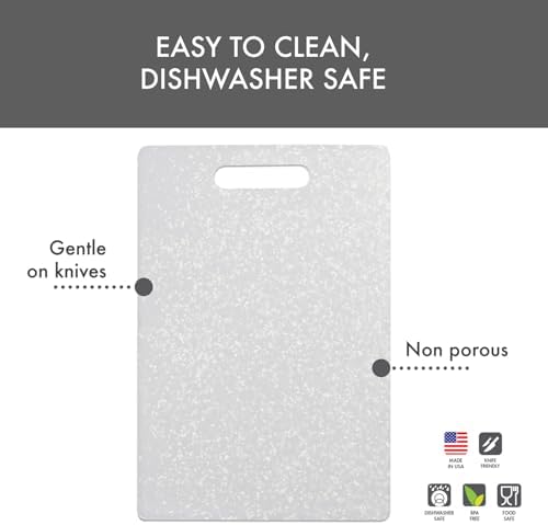 Dexas Classic Jelli Cutting Board with Handle, 9 by 15 inches, White Granite Pattern