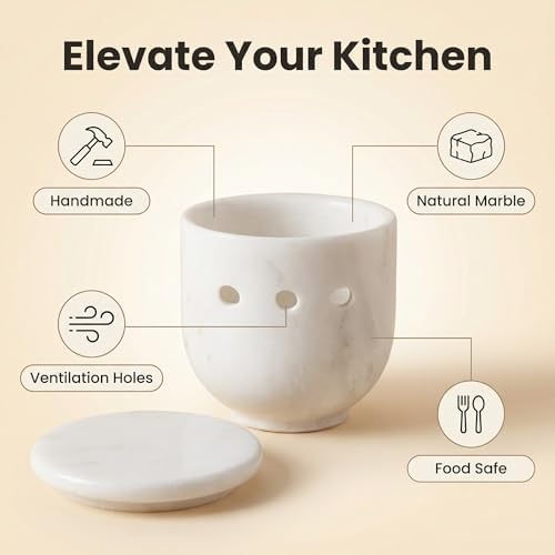 Marble Garlic Keeper, Natural Stone Storage Jar