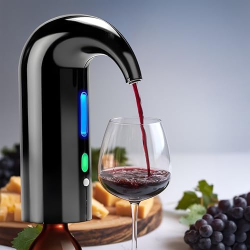 Electric Wine Aerator [BLACK], USB-Rechargeable, Gift for Wine Lovers, One-Touch Dispenser, Wine Presever