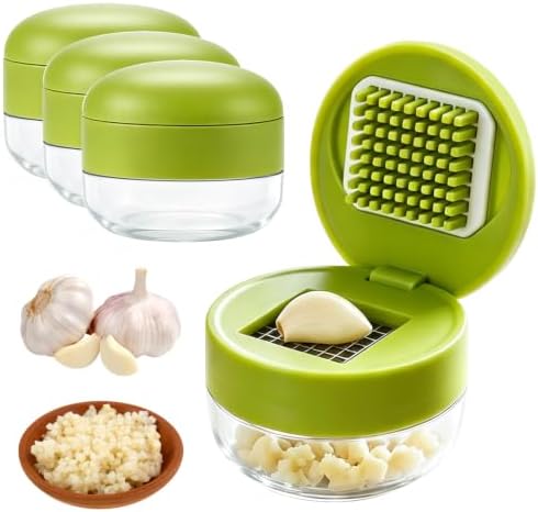 Mini Garlic Chopper and Press with Container，2026 New Manual Garlic Twister Masher and Crusher，Garlic Press Stainless Steel for Kitchen Cooking and Food Prep (3)