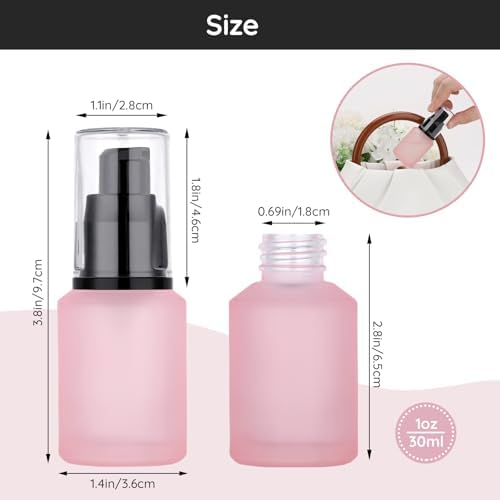 Segbeauty 1oz Frosted Glass Pump Bottle for Oils, 3pcs Mini Refillable Lotion Bottles for Travel, 30ml Travel Size Serum Bottle Empty, Portable Small Liquids Dispensers Cream Container in Mixed Color