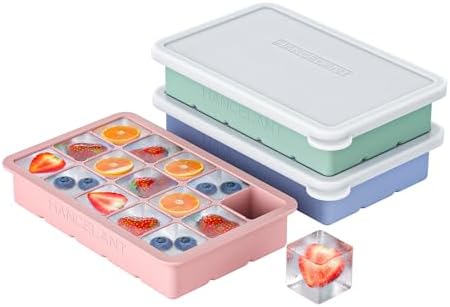 Silicone Ice Cube Tray 3 Pack, HANCELANT Ice Cube Mold, Ice Trays for Freezer with Lid for Whiskey, Cocktail, Drinks and Food, Freezer, BPA Free, Easy Release