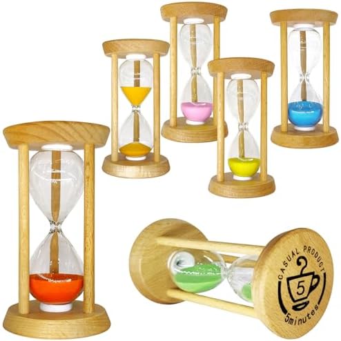 6PCS Wooden Hourglass Sand Timer Set - 30 Sec/1/2/3/5/10 Min Colorful Sandglass Clock for Home Office Kitchen Decor (3.54 x 1.97 Inch)