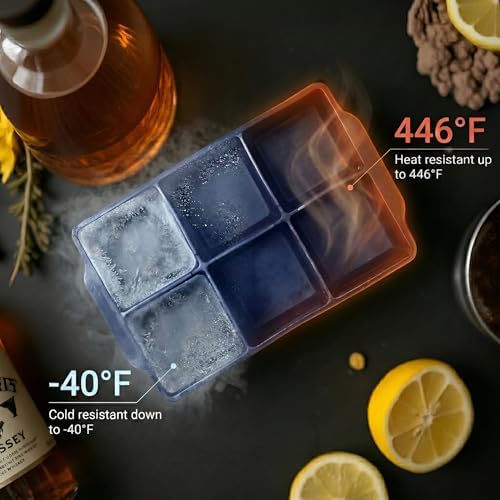 KitchFort® Large Silicone Ice Cube Tray (3-Pack) - 2" Big Ice Mold with Lid