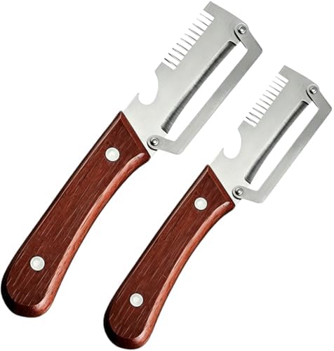 Upgraded 3-in-1 Vegetable Peeler, Wooden Handle Stainless Steel Kitchen Peeler with Julienne Slicer and Bottle Opener, Multi-Functional Fruit Potato Veggie Kitchen Gadget (2)