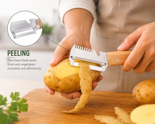 Multifunction Vegetable Peeler- 3- in-1 Ultra Sharp Stainless Steel Kitchen Peeler for Potatoes, Carrots, Fruits & Vegetables - Easy Meal Prep Gadget, Peeler and Julienne Shredder Tool