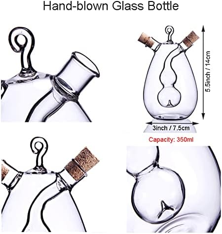 2 in 1 Oil and Vinegar Dispenser Cruet Bottle, Kitchen Supplies Glass Olive Oil and Balsamic Vinegar Cruet Bottle with Cork Stoppers, Hand-blown Glass Jar (Gourd Shape)