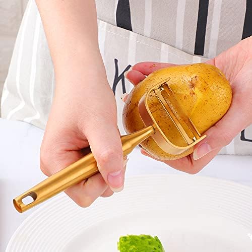 Color ME! 188 Stainless Steel Swivel vegetable peelers Y-Shaped and P-Shaped Potato Peelers with Potato Eye Remover kitchen peeler for fruits, Cucumber, carrot, Dishwasher Safe(2pcs)(Gold)