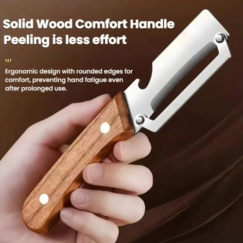 Multi-functional Vegetable Peeler for Kitchen, Premium-Grade Fruit & Vegetable Peeler, Wooden Handle Design with Bottle Opener, Ergonomic Handle, Suitable for Fruits, Sugar Cane, Pumpkin (2Pcs)