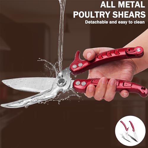 Heavy Duty Kitchen Shears,Poultry Shears with Safety Lock,Burgundy