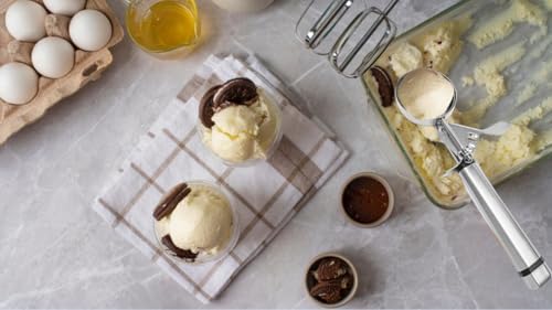 3.75 OZ Ice Cream Cookie Portion Scoop |#10 Portion Disher Scooper with Stainless Steel Trigger Release Handle for Gelato,Cupcake Batter,Cookie Dough