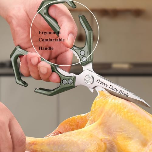 Kitchen Scissors 3.5mm Thick Blade, Heavy Duty All-Metal Shears for Cutting Poultry Bones & Meat, Ergonomic Non-Slip Handle, 5-in-1 with Bottle Opener & Fish Scaler, Rust-Proof and Dishwasher Safe