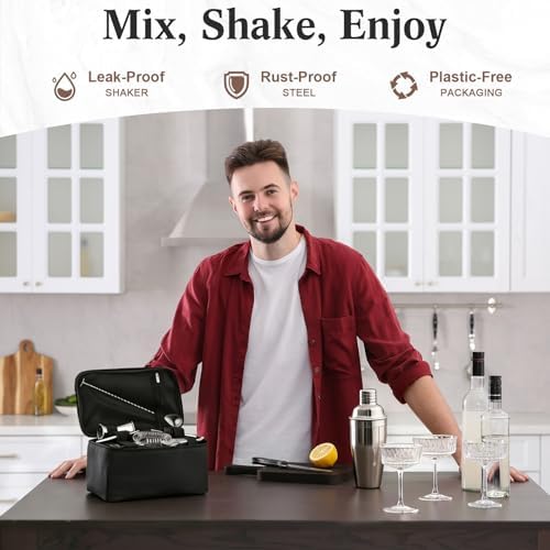 9 Pcs Travel Bartending Kit 25oz Cocktail Shaker Set with Bag