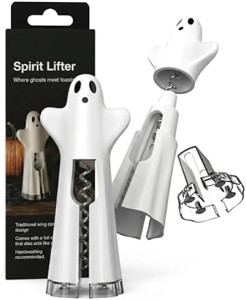 Pund'it Spirit Lifter, Ghost Themed Corkscrew Wine Bottle Opener with Stainless Steel Foil Cutter