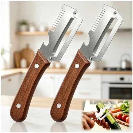 Premium Vegetable Peeler with Wooden Handle and Bottle Opener, Multi-Functional Vegetable Peeler for Fruit Pumpkin Peeling Potato and other vegetables or fruits (2pcs)