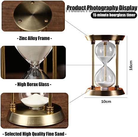 Embossed White Sand Metal Glass Hourglass - 15 Min Timer for Vintage & Office Decor, Kitchen & Wedding Gifts