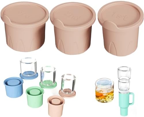 Ice Mold for Stanley Cup, 3 Pcs Silicone Ice Cube Tray for Tumbler 20/30/40oz Hollow Cylindrical Ice Molds with Lid for Freezer, Whiskey, Juice, Coffee, Cocktail, Ice Drink (Pink)