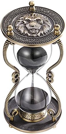 CNCJ Sand Timer 30 Minute Hourglass:Large Metal Lion Carved Sand Clock,Vintage Black Sand Watch 30 Min,Unique Reloj De Arena,Antique Hour Glass Sandglass for Gifts,Office,Desk,Decorations