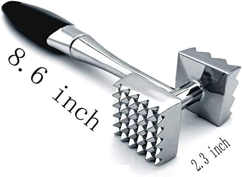 Meat Tenderizer Hammer, Double-Sided Mallet Tool Stainless Steel for Tenderizing Steak, Beef, Chicken, Pork With Rubber Comfort Grip Handle, 8.6 inches Meat Tenderizer Tool