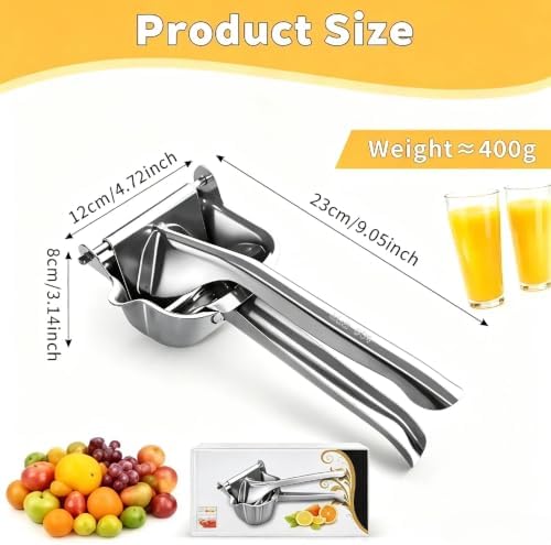 304 Food Grade Stainless Steel Manual Lemon Squeezer, Heavy Duty Hand Press Citrus Juicer Handheld Juice Extractor for Orange Lime Grapefruit Watermelon Grape, Portable Fruit Juice Presser