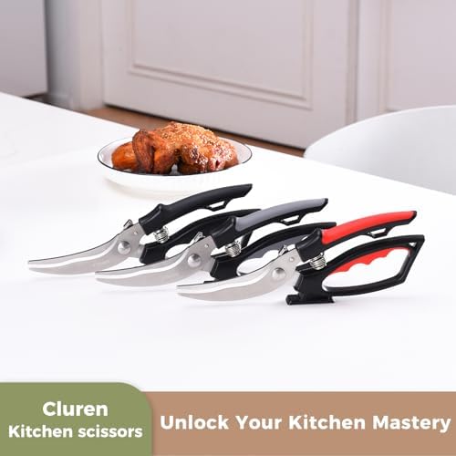 Kitchen Shears & Scissors Heavy Duty with Self-Standing Base | Cuts Poultry, Meat, Food | Ergonomic XL-Handle for Large Hands (Black-Gray)