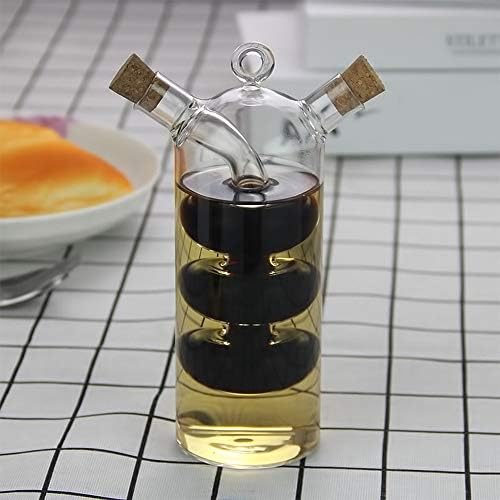 Wnvivi Clear Glass Oil and Vinegar Dispenser Cruet Bottle, 2 In1 Olive Oil Bottle Dispenser with Cork Stoppers, Oil Bottle for Kitchen(Glass)