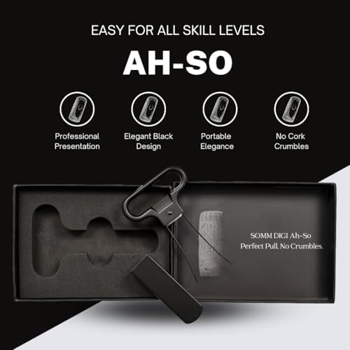 Sommelier Ah-So Wine Opener with Corkscrew & Gift Wine Disc – Two-Prong Cork Puller for Aged Wines, Crumb-Free Cork Removal.
