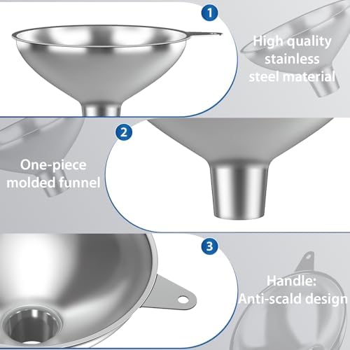 Serinar Stainless Steel Funnel (5.7 in. x 1 in. Mouth) with 30 Mesh Removable Stainless Steel Filter, Food Grade Metal Large Funnel for Kitchen, Liquids, Oils, Powders, Spices, Home Brewing.