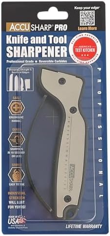 AccuSharp Knife Sharpener, Ergonomic Comfortable Handle, Compact & Easy to Use, Restore and Hone Straight & Serrated Knives, Brushed Aluminum