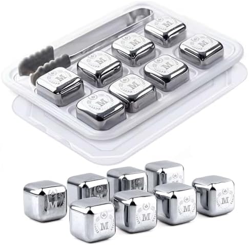 Whiskey Stones Gift Set, Custom Monogram 1, 8pcs Steel, Wood Box