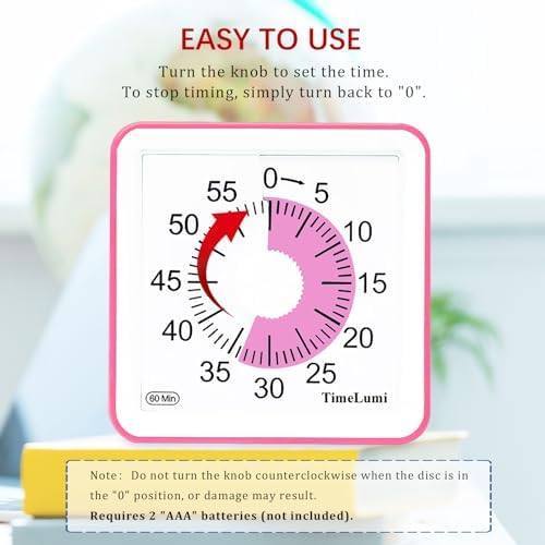 60-Minute Visual Timer for Kids, Management Classroom Timer, Pink