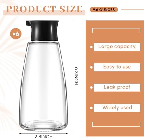 6 Pcs Glass Soy Sauce Dispenser Bottles, 9.6 oz Oil Cruet, Black