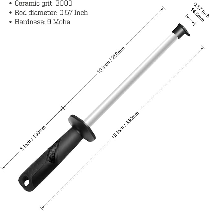 SHARPAL 118N Professional Ceramic Sharpening Rod | Fine Honing, Steel Kitchen Knife Sharpener Stick, Anti-Breaking Cap