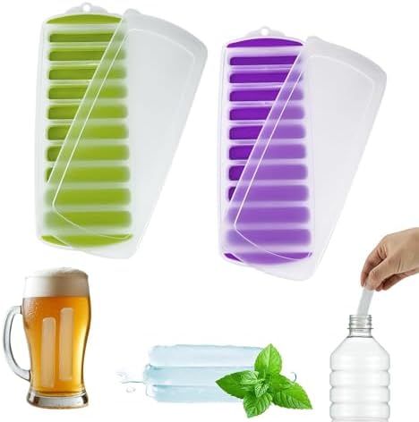 Lily's Home Silicone Ice Cube Tray with Lid Set of 2, BPA-Free, Ideal for Water Bottles & Sports Bottles, Flexible & Stackable Design for Quick Release, Ice Cube Trays for Freezer(11.81"*4.72"*0.95")