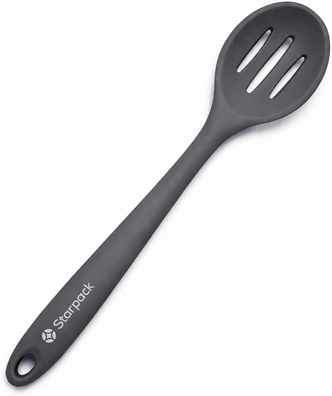 Starpack 'Let it Drain' Silicone Slotted Spoon(10.6 Inches) - Small Slotted Spoon for Cooking Heat Resistant to 600°F - Silicone Slotted Serving Spoons, Non Stick Slotted Cooking Spoon