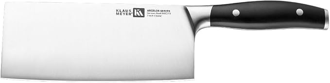 Klaus Meyer Arcelor Cleaver Knife 7 Inch Chef's Cleaver Knife- 1.4034 German Steel with ABS Ergonomic Handle, Ultra Sharp and 2.2mm Blade Thickness, for Home/Restaurant