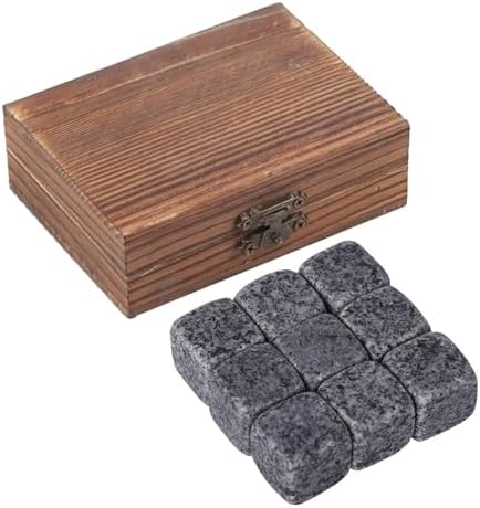 Whiskey Stones Gift Set with 9 Pcs Stones and Box, Reusable Ice Cubes Natural Granite Set Chilling Rocks Stones Beverage Chilling Stones for Drinks Home Bartender Gift for Whiskey Lovers (Gray)