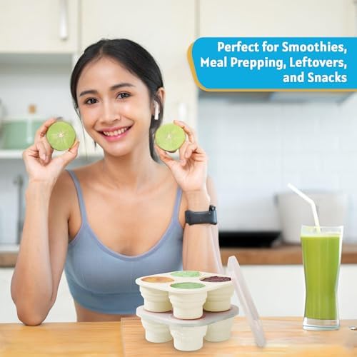 Silicone Freezer Tray with Lid - Stackable 2 oz Large Ice Cube Molds for Homemade Purees, Egg Bites, Broth Food Storage - Dishwasher Safe - MILK WHITE