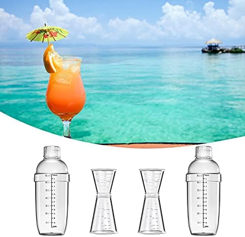 4 pcs Clear Cocktail Shaker Set 2 pcs Plastic bar Shaker with 2 pcs Plastic Cocktail Double Measuring Jigger