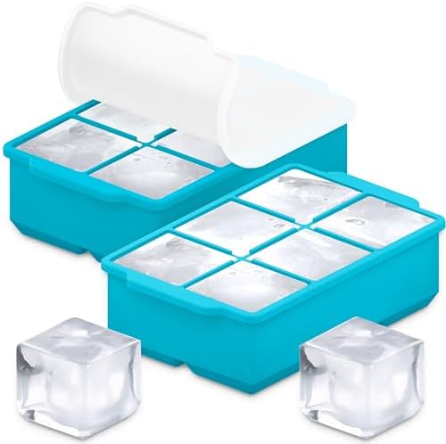 KitchFort® Large Silicone Ice Cube Tray (2-Pack) - 2" Big Ice Mold with Lid