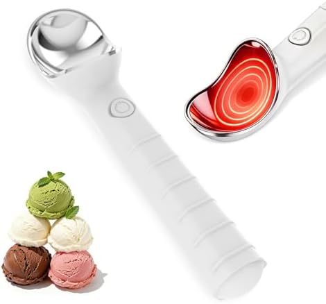 Heated Ice Cream Scoop | Warming Icecream Scooper with 3-Level Adjustable Heats - 113/158℉, LED Display, 2000mAh Capacity, Rechargeable | for Hard Ice Cream and More (White)