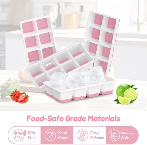 VEHHE Ice Cube Tray, 2 Pack Reusable Large Ice Cube Molds with Lid