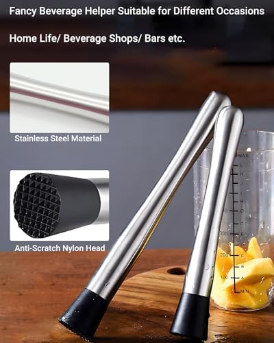 Stainless Steel 8'' Cocktail Muddler & 10'' Mixing Spoon Set