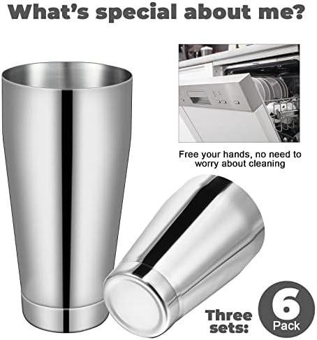 Sabary 6 Pcs Shakers Bartending Boston Cocktail Shaker, Silver