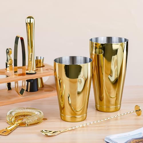 Cocktail Shaker Set Stainless Steel Shakers Bartending kit Bar Kits Bar Tool Sets for Professional Bartender and Home (Gold, 10-Pcs Boston Shaker)