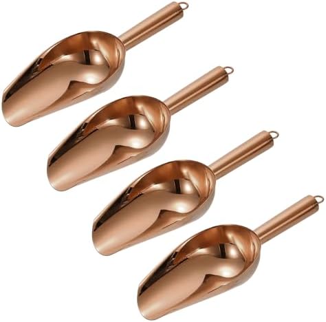 uxcell 4pcs Metal Ice Scoop, 9.8 inch Stainless Steel Ice Scooper for Kitchen Party Bar Wedding Use, Rose Gold