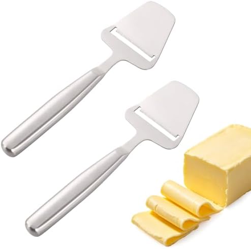 2pcs Stainless Steel Cheese Slicer, One-Piece Design Cheese Shaver Peeler Knife Plane, Multi-Functional Butter Cutter Tool for Block Cheeses Semi-Hard/Hard Butter Vegetables Kitchen Use