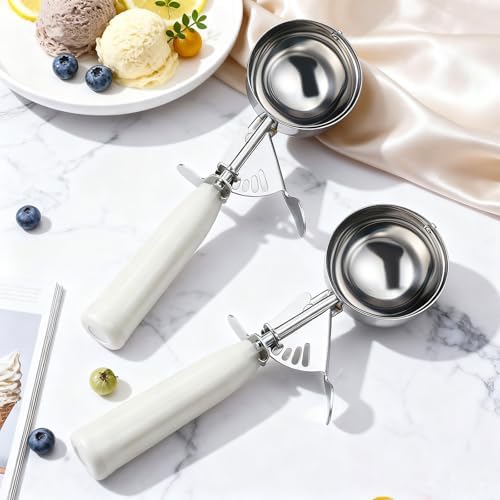 Reallnaive 4 Pcs Ice Cream Scooper with Trigger, 2.65 oz, Ivory